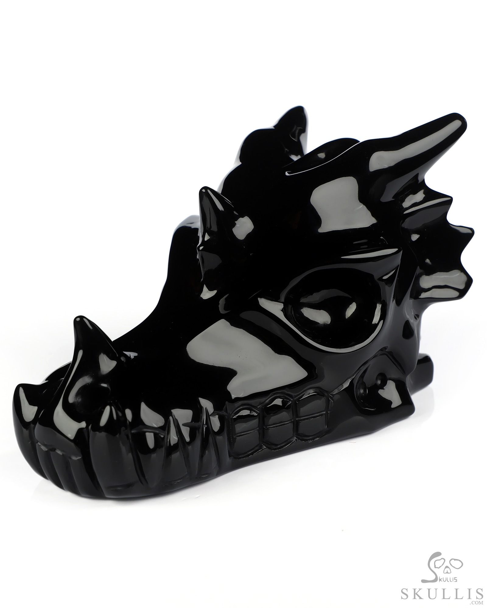 4.8" Black Obsidian Hand Carved Crystal Dragon Skull with Eyes Sculpture, Crystal Healing 4.8" Black Obsidian Hand Carved Crystal Dragon Skull with Eyes Sculpture, Crystal Healing