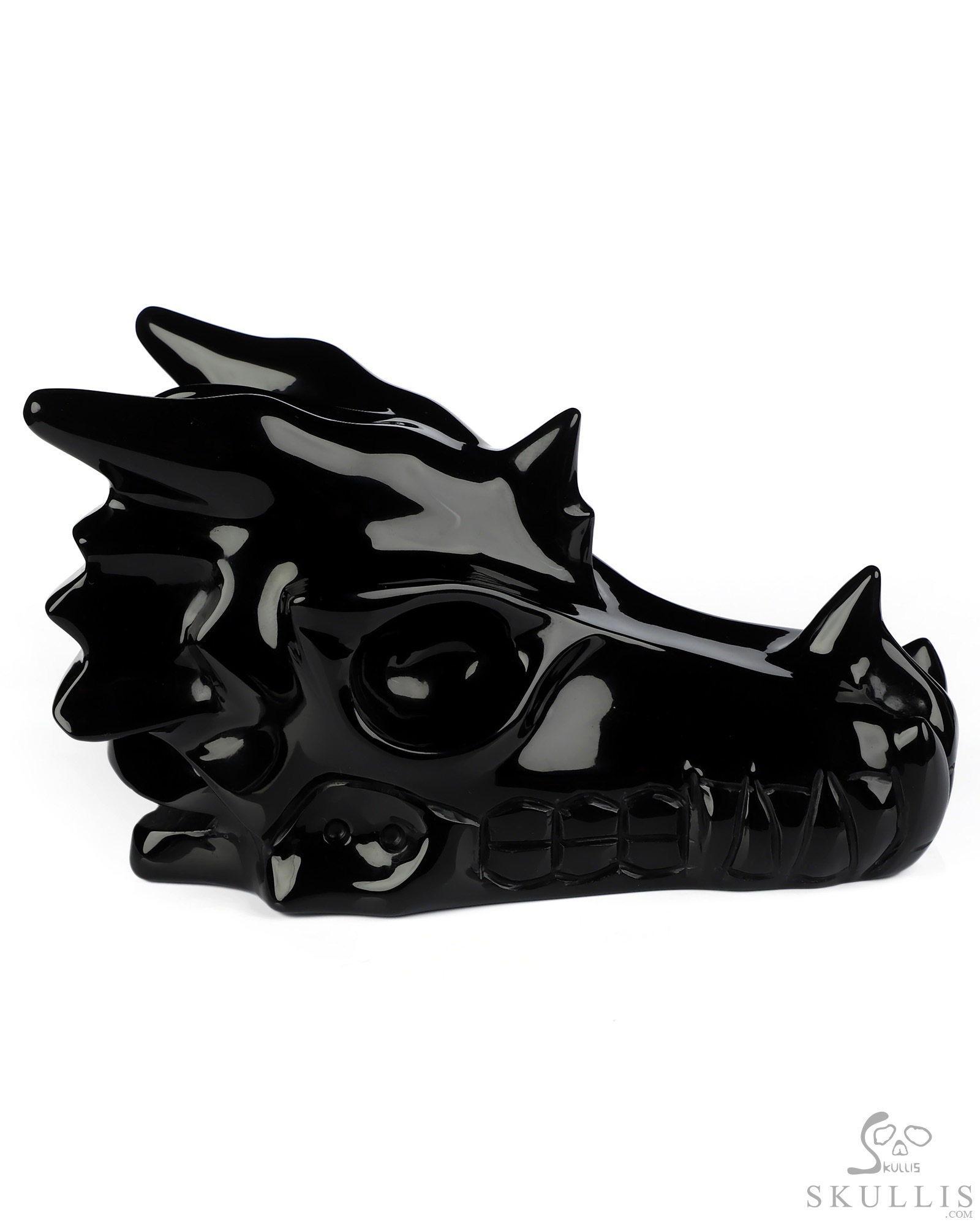 4.8" Black Obsidian Hand Carved Crystal Dragon Skull with Eyes Sculpture, Crystal Healing 4.8" Black Obsidian Hand Carved Crystal Dragon Skull with Eyes Sculpture, Crystal Healing