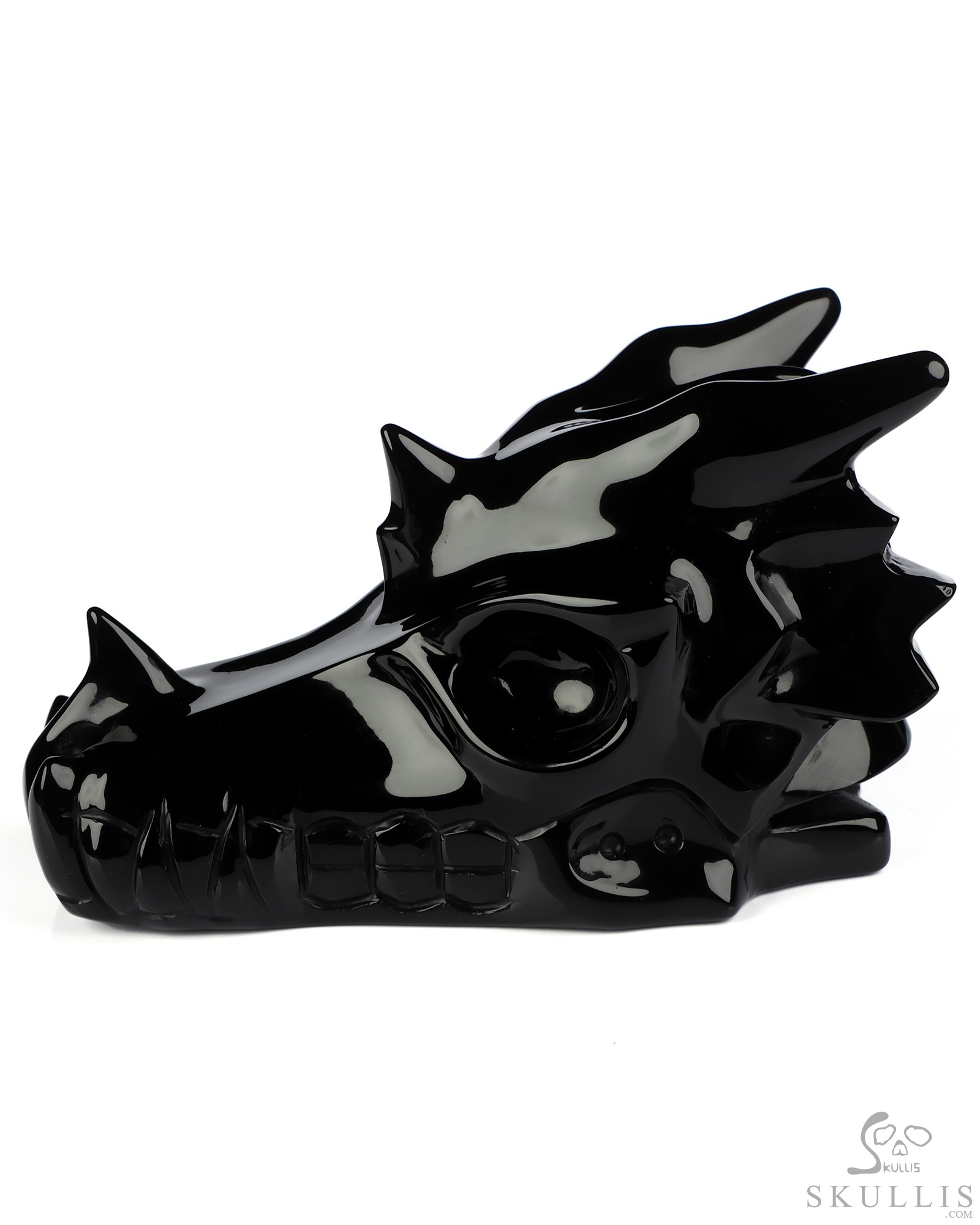 4.8" Black Obsidian Hand Carved Crystal Dragon Skull with Eyes Sculpture, Crystal Healing 4.8" Black Obsidian Hand Carved Crystal Dragon Skull with Eyes Sculpture, Crystal Healing