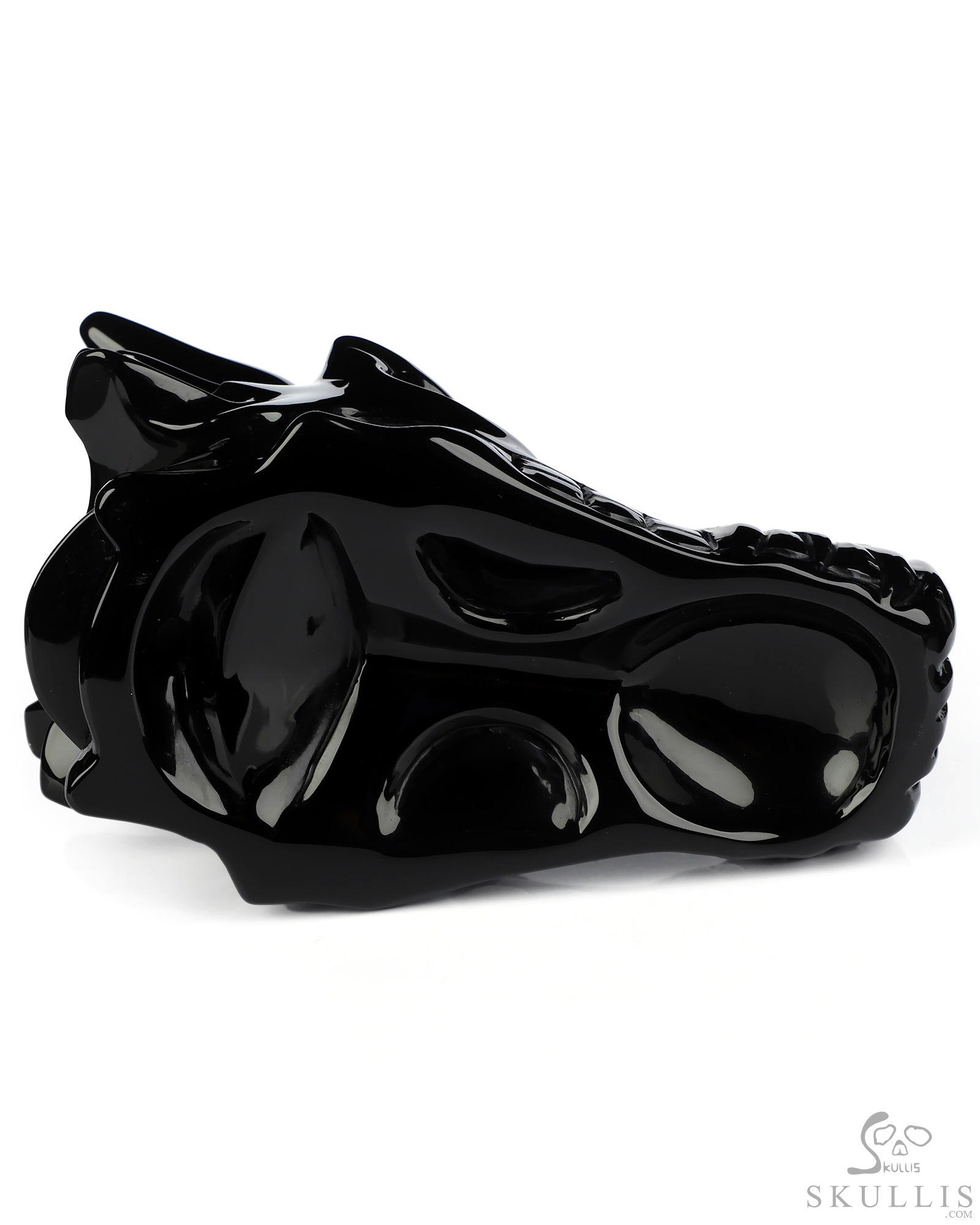 4.8" Black Obsidian Hand Carved Crystal Dragon Skull with Eyes Sculpture, Crystal Healing 4.8" Black Obsidian Hand Carved Crystal Dragon Skull with Eyes Sculpture, Crystal Healing