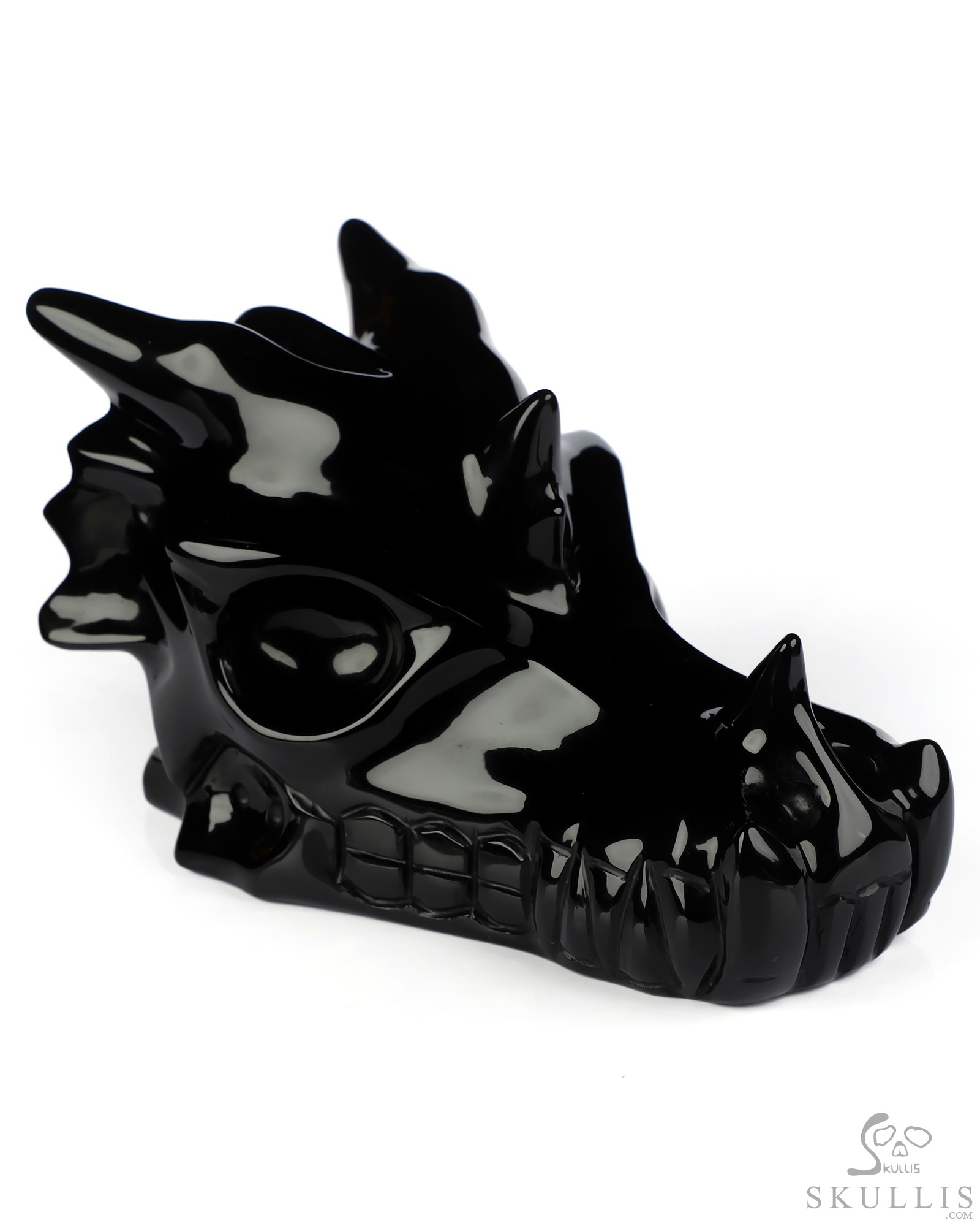 4.8" Black Obsidian Hand Carved Crystal Dragon Skull with Eyes Sculpture, Crystal Healing 4.8" Black Obsidian Hand Carved Crystal Dragon Skull with Eyes Sculpture, Crystal Healing
