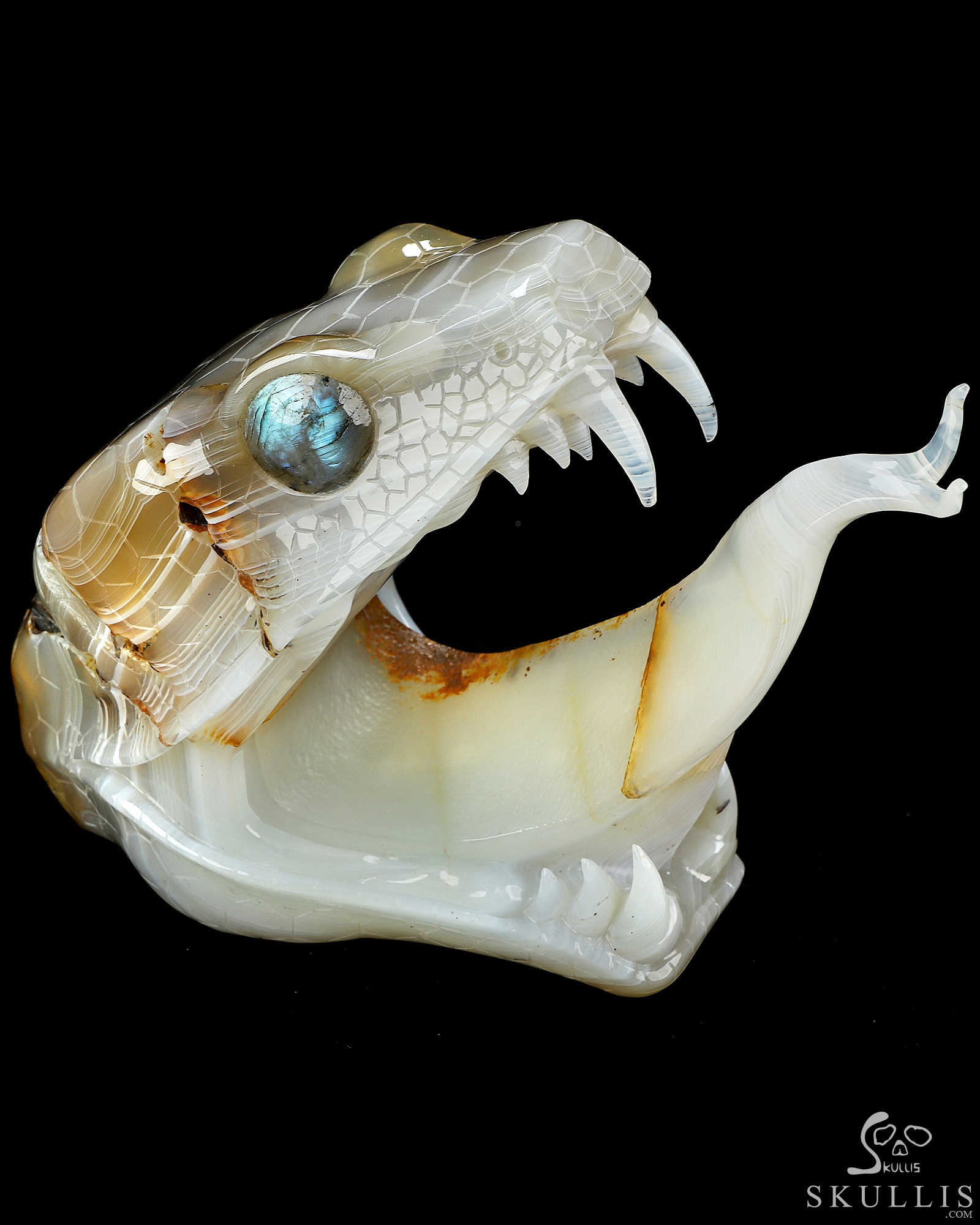 7.1" Banded Agate Hand Carved Crystal Snake Sculpture, Crystal Healing 7.1" Banded Agate Hand Carved Crystal Snake Sculpture, Crystal Healing