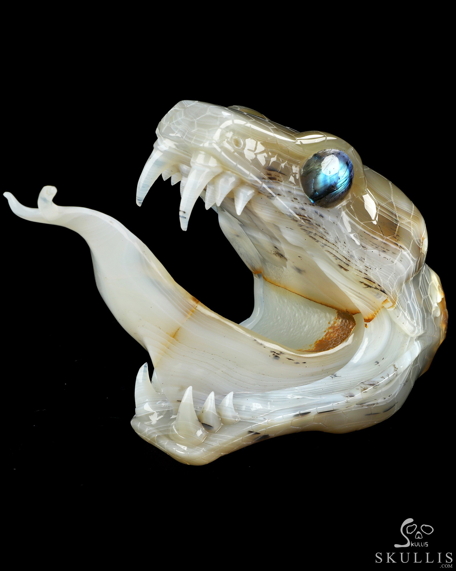 7.1" Banded Agate Hand Carved Crystal Snake Sculpture, Crystal Healing 7.1" Banded Agate Hand Carved Crystal Snake Sculpture, Crystal Healing