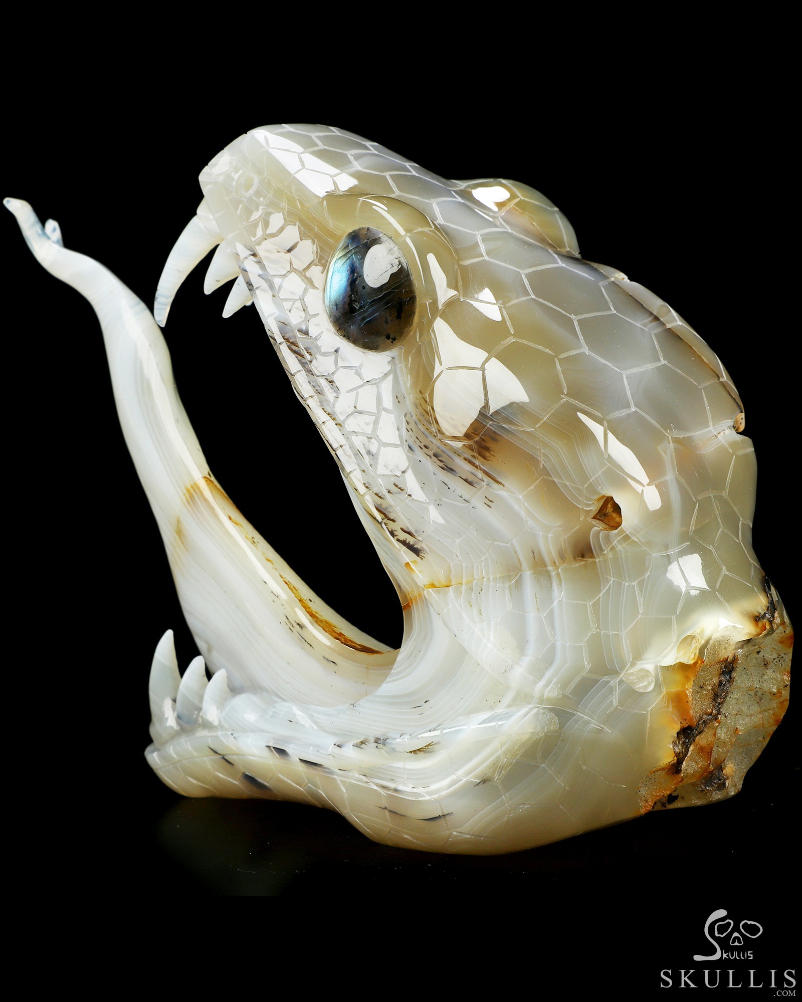 7.1" Banded Agate Hand Carved Crystal Snake Sculpture, Crystal Healing 7.1" Banded Agate Hand Carved Crystal Snake Sculpture, Crystal Healing