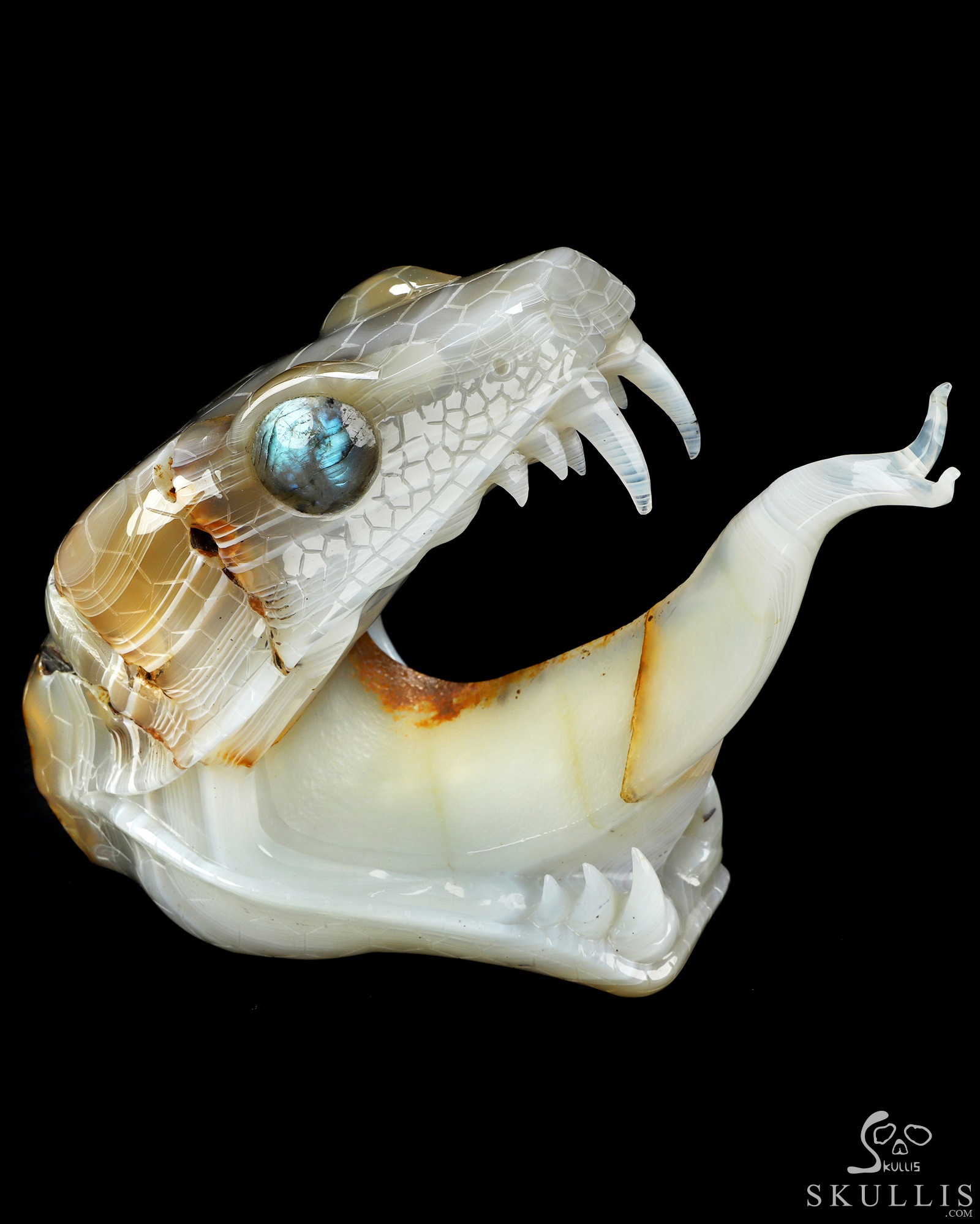 7.1" Banded Agate Hand Carved Crystal Snake Sculpture, Crystal Healing 7.1" Banded Agate Hand Carved Crystal Snake Sculpture, Crystal Healing