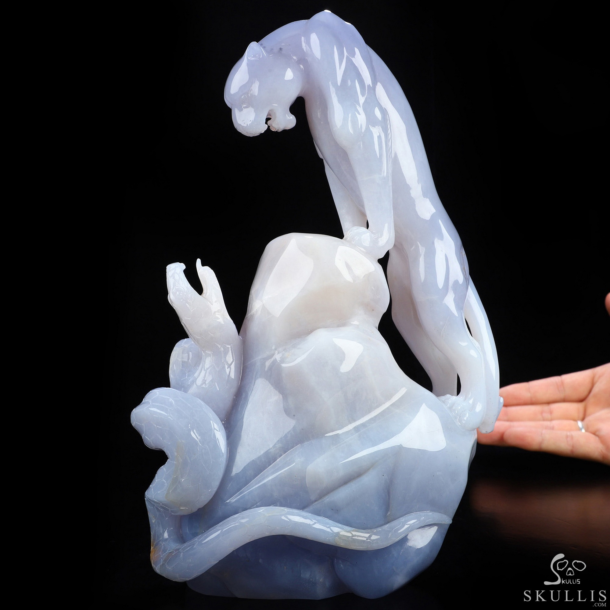 9.1" Blue Chalcedony Hand Carved Crystal Leopard and Snake Sculpture, Crystal Healing 9.1" Blue Chalcedony Hand Carved Crystal Leopard and Snake Sculpture, Crystal Healing