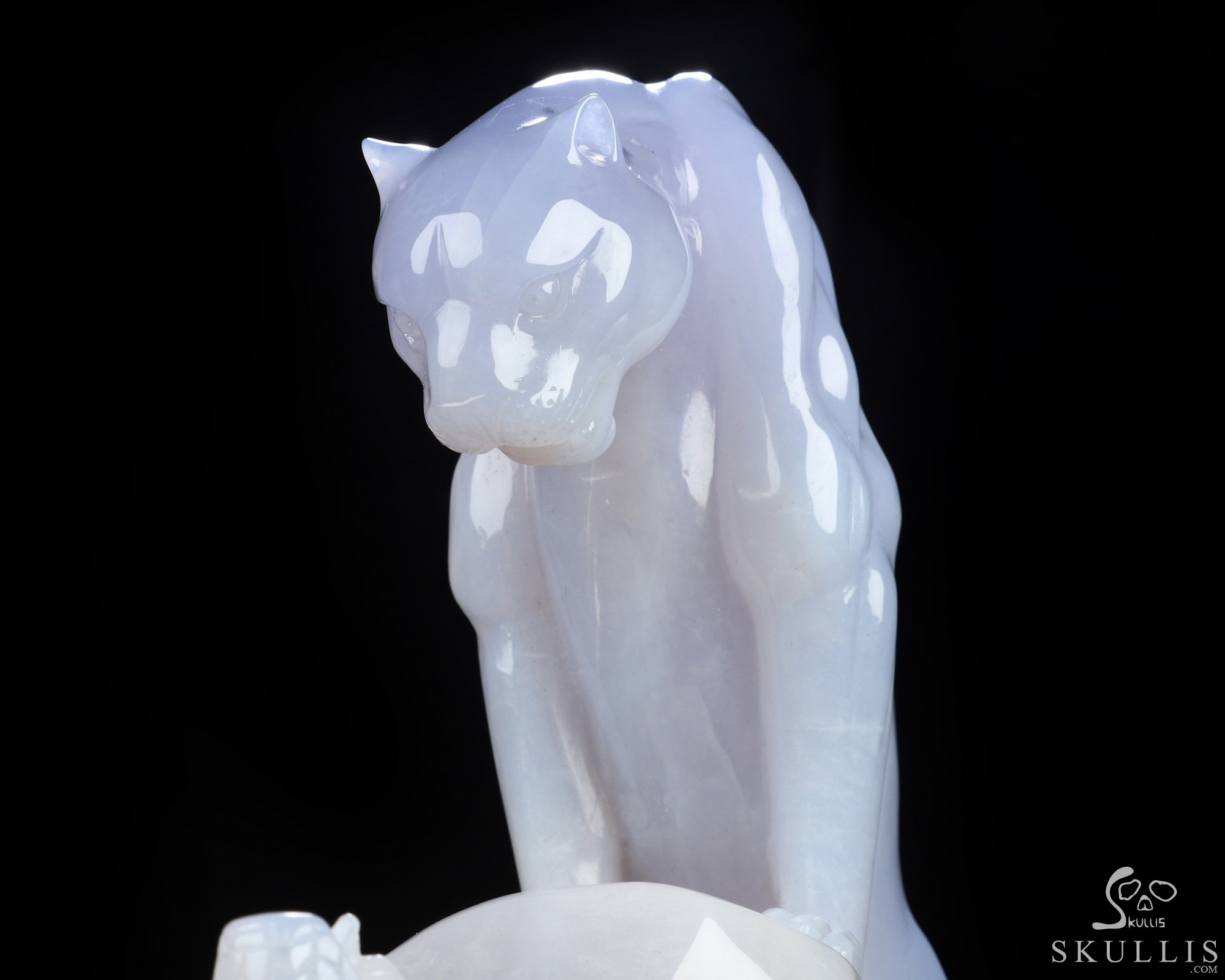 9.1" Blue Chalcedony Hand Carved Crystal Leopard and Snake Sculpture, Crystal Healing 9.1" Blue Chalcedony Hand Carved Crystal Leopard and Snake Sculpture, Crystal Healing