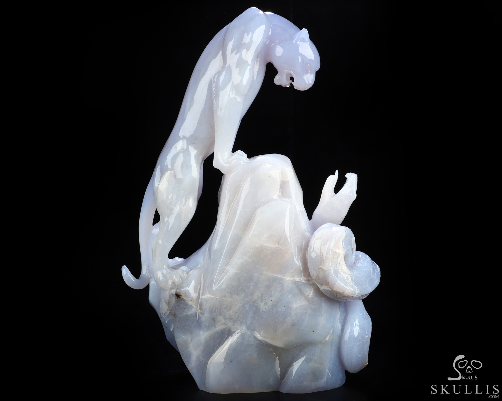 9.1" Blue Chalcedony Hand Carved Crystal Leopard and Snake Sculpture, Crystal Healing 9.1" Blue Chalcedony Hand Carved Crystal Leopard and Snake Sculpture, Crystal Healing