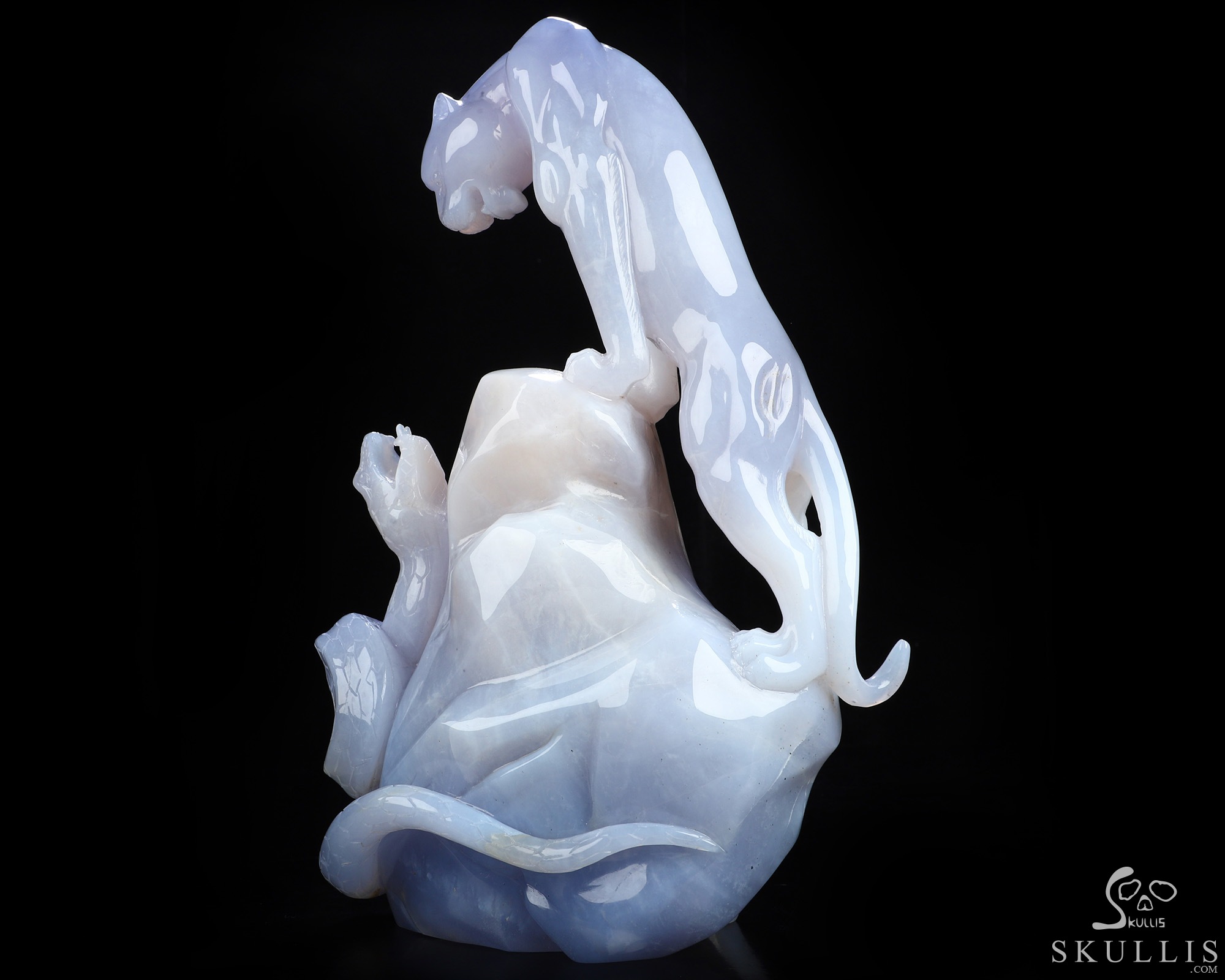 9.1" Blue Chalcedony Hand Carved Crystal Leopard and Snake Sculpture, Crystal Healing 9.1" Blue Chalcedony Hand Carved Crystal Leopard and Snake Sculpture, Crystal Healing