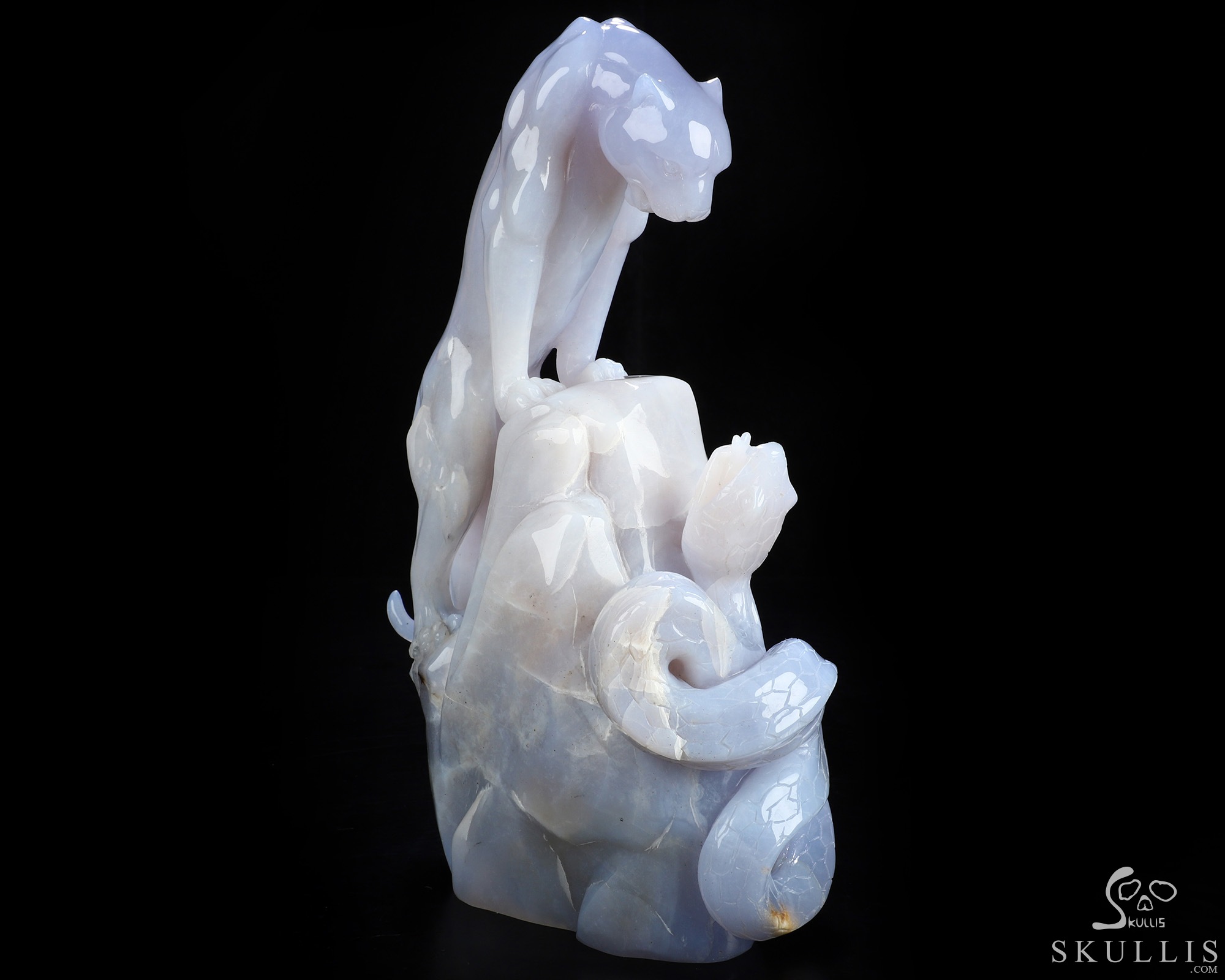 9.1" Blue Chalcedony Hand Carved Crystal Leopard and Snake Sculpture, Crystal Healing 9.1" Blue Chalcedony Hand Carved Crystal Leopard and Snake Sculpture, Crystal Healing