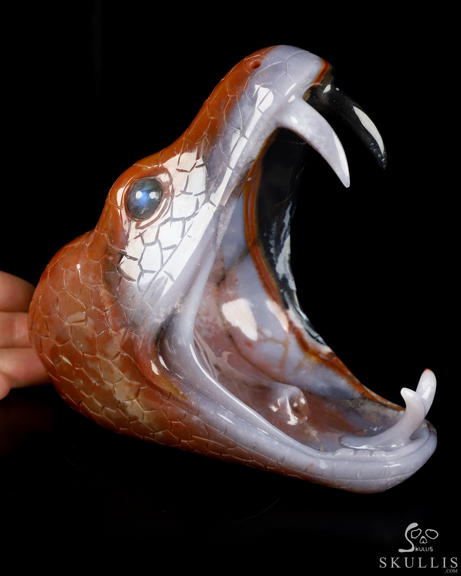 5.7" Black Zebra Agate Hand Carved Crystal Snake Sculpture, Crystal Healing 5.7" Black Zebra Agate Hand Carved Crystal Snake Sculpture, Crystal Healing