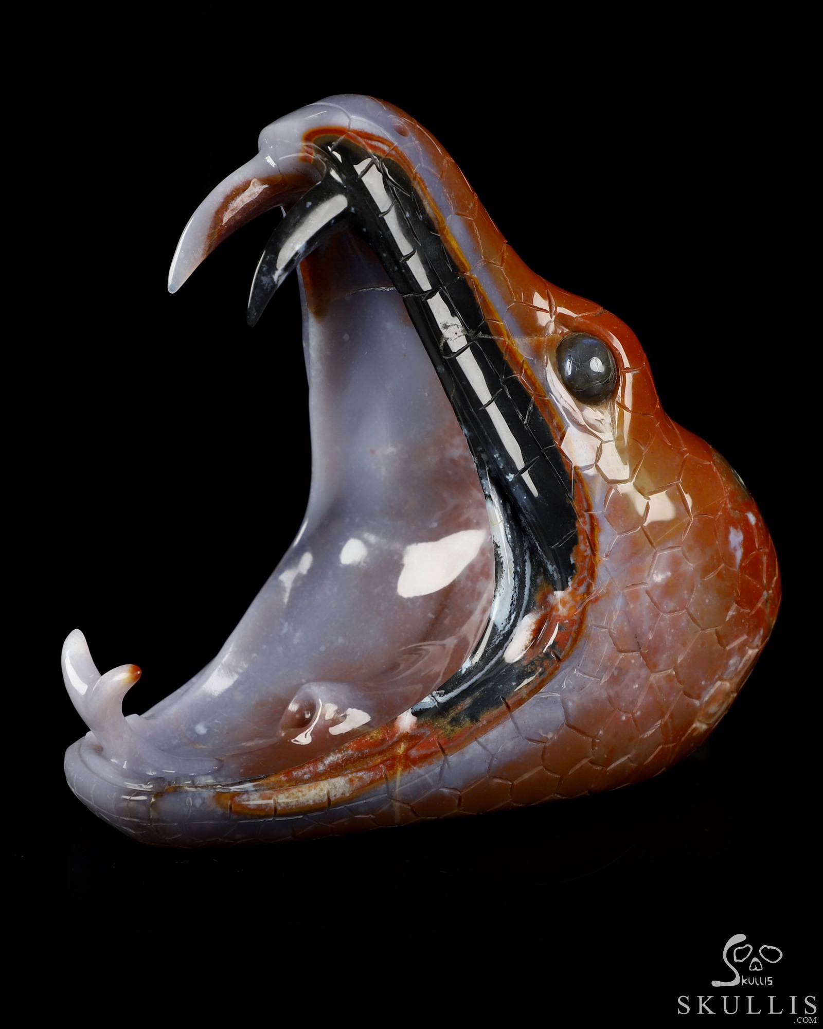 5.7" Black Zebra Agate Hand Carved Crystal Snake Sculpture, Crystal Healing 5.7" Black Zebra Agate Hand Carved Crystal Snake Sculpture, Crystal Healing