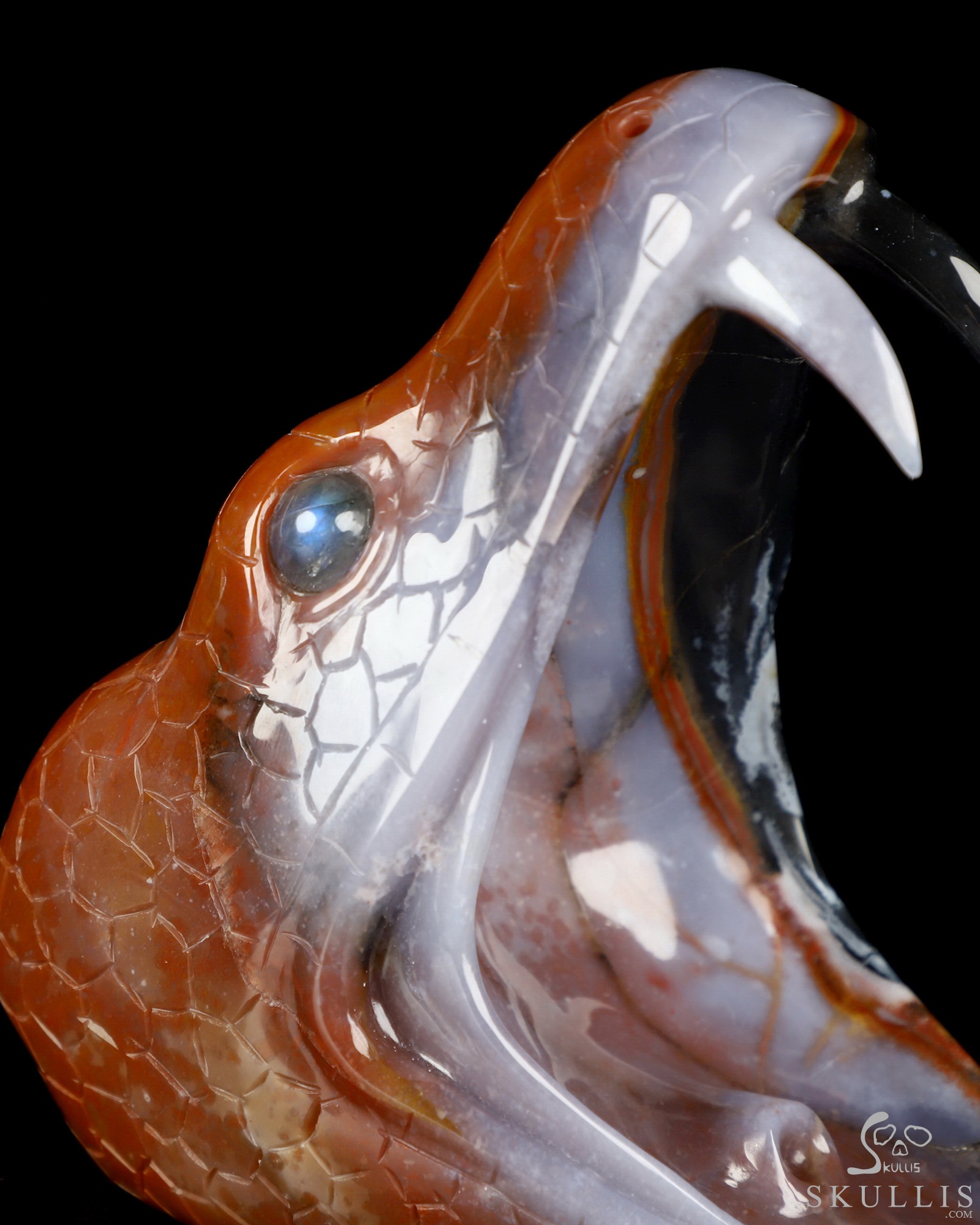 5.7" Black Zebra Agate Hand Carved Crystal Snake Sculpture, Crystal Healing 5.7" Black Zebra Agate Hand Carved Crystal Snake Sculpture, Crystal Healing