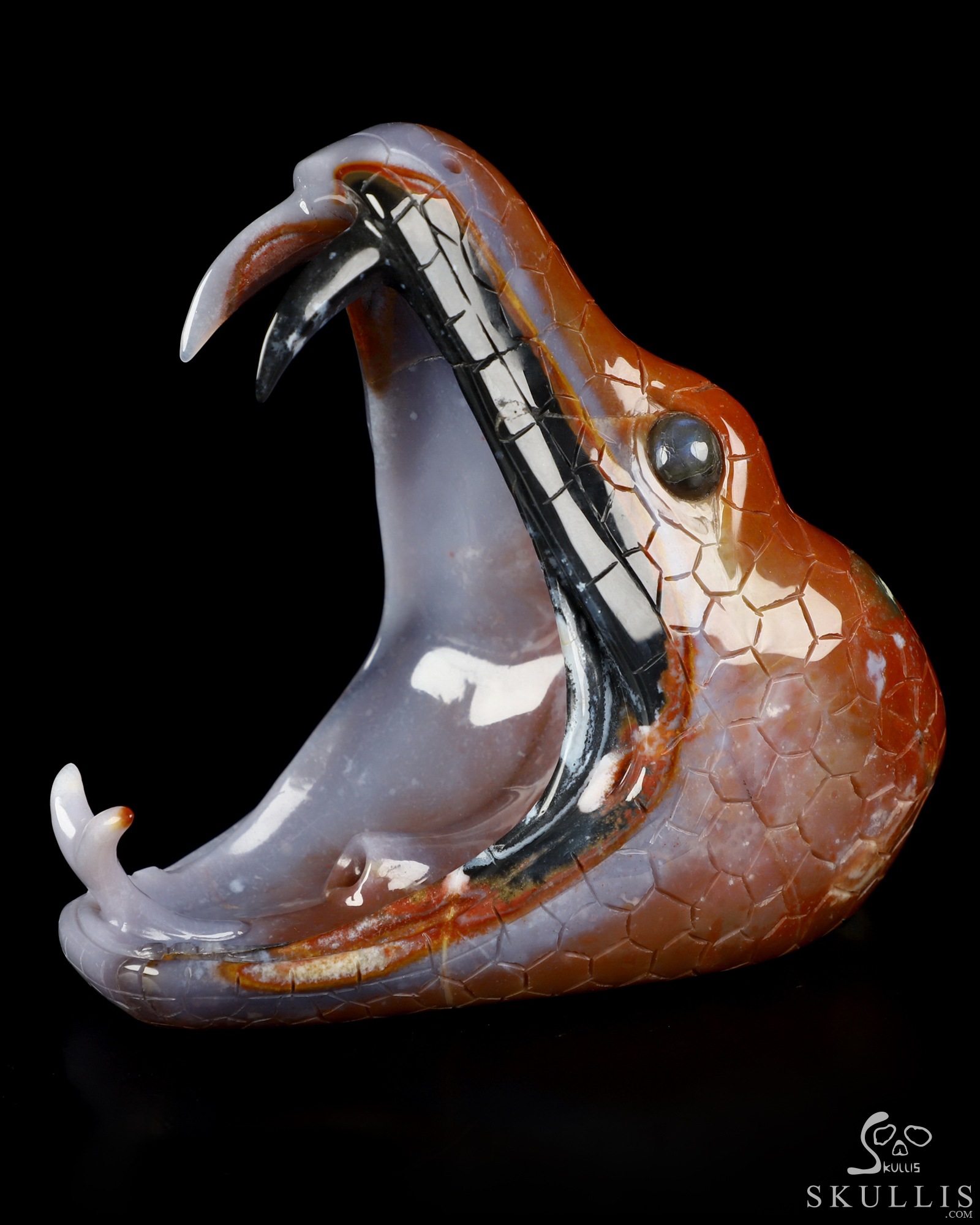 5.7" Black Zebra Agate Hand Carved Crystal Snake Sculpture, Crystal Healing 5.7" Black Zebra Agate Hand Carved Crystal Snake Sculpture, Crystal Healing