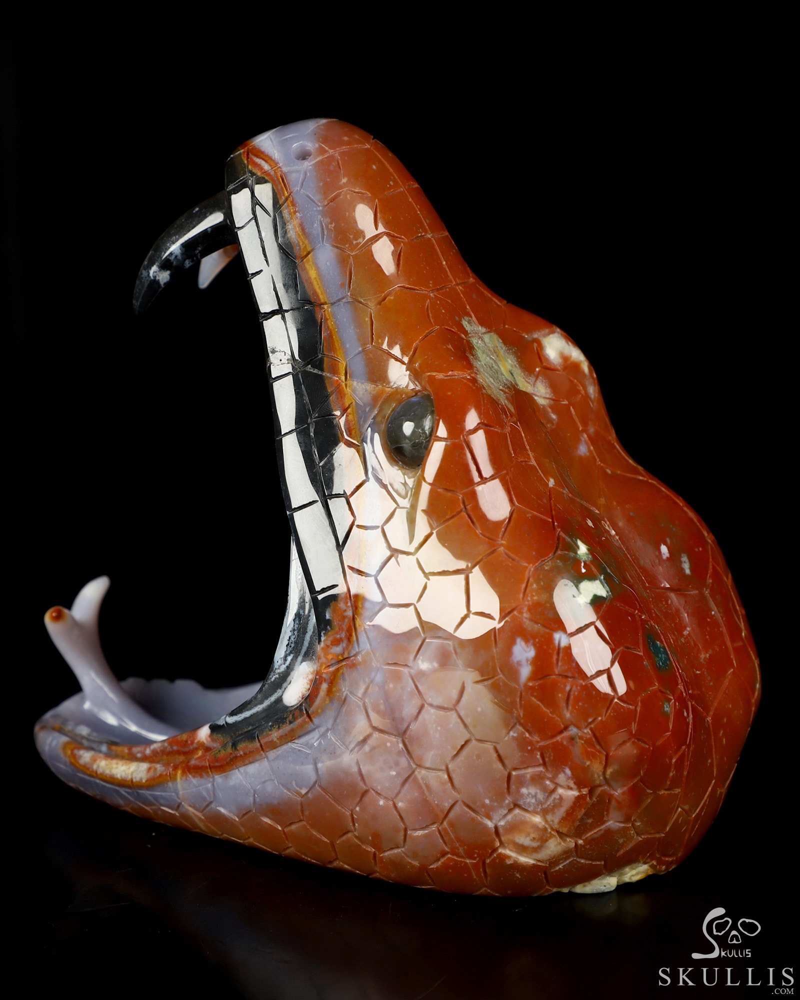 5.7" Black Zebra Agate Hand Carved Crystal Snake Sculpture, Crystal Healing 5.7" Black Zebra Agate Hand Carved Crystal Snake Sculpture, Crystal Healing