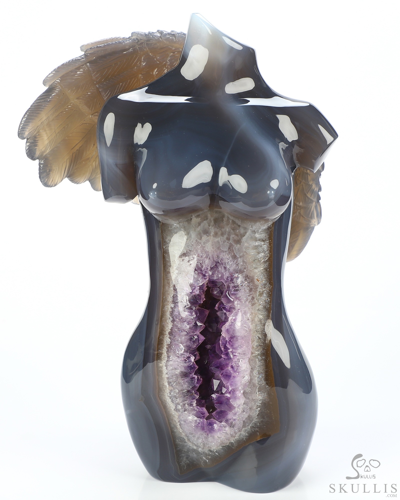 6.5" Agate Amethyst Geode Hand Carved Crystal Angel Sculpture, Crystal Healing 6.5" Agate Amethyst Geode Hand Carved Crystal Angel Sculpture, Crystal Healing