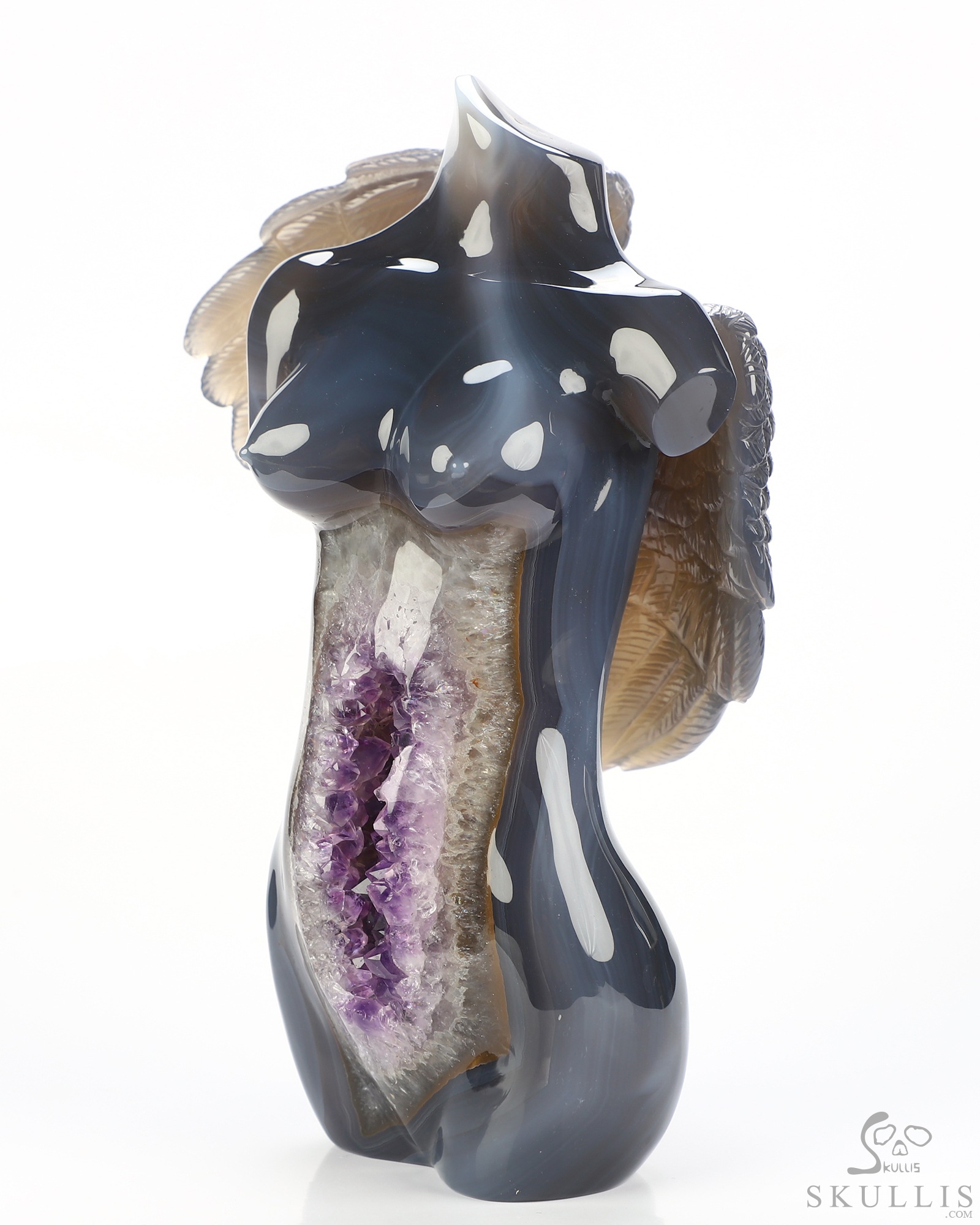 6.5" Agate Amethyst Geode Hand Carved Crystal Angel Sculpture, Crystal Healing 6.5" Agate Amethyst Geode Hand Carved Crystal Angel Sculpture, Crystal Healing