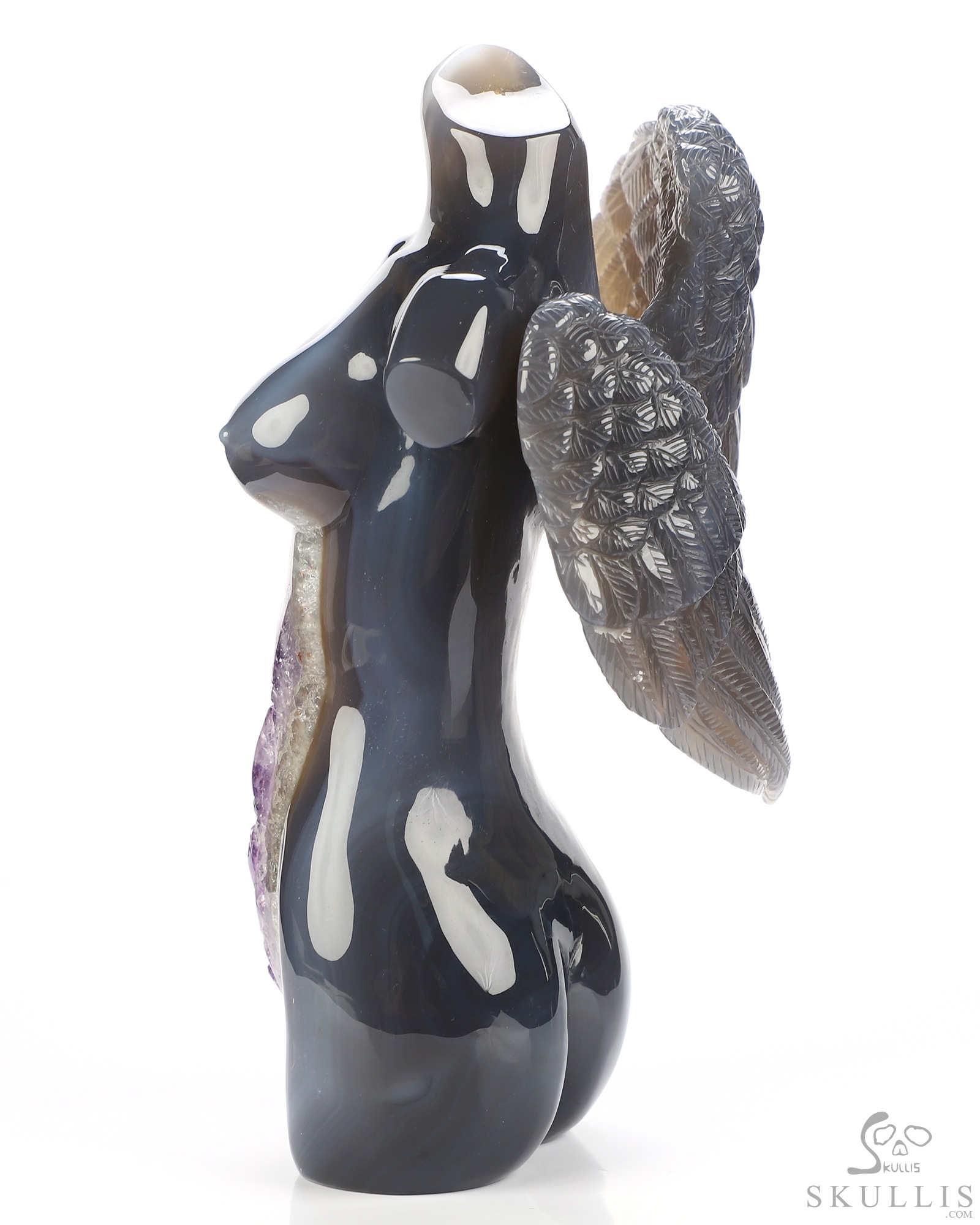 6.5" Agate Amethyst Geode Hand Carved Crystal Angel Sculpture, Crystal Healing 6.5" Agate Amethyst Geode Hand Carved Crystal Angel Sculpture, Crystal Healing