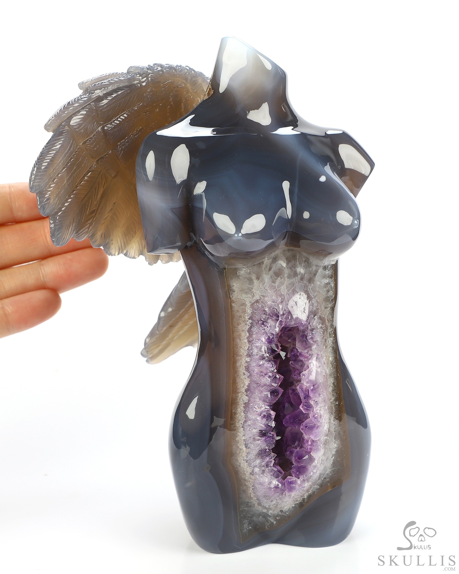 6.5" Agate Amethyst Geode Hand Carved Crystal Angel Sculpture, Crystal Healing 6.5" Agate Amethyst Geode Hand Carved Crystal Angel Sculpture, Crystal Healing