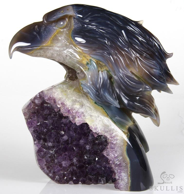 Amazing Huge 6.5" Amethyst Geode Agate Carved Crystal Eagle Head Sculpture Amazing Huge 6.5" Amethyst Geode Agate Carved Crystal Eagle Head Sculpture
