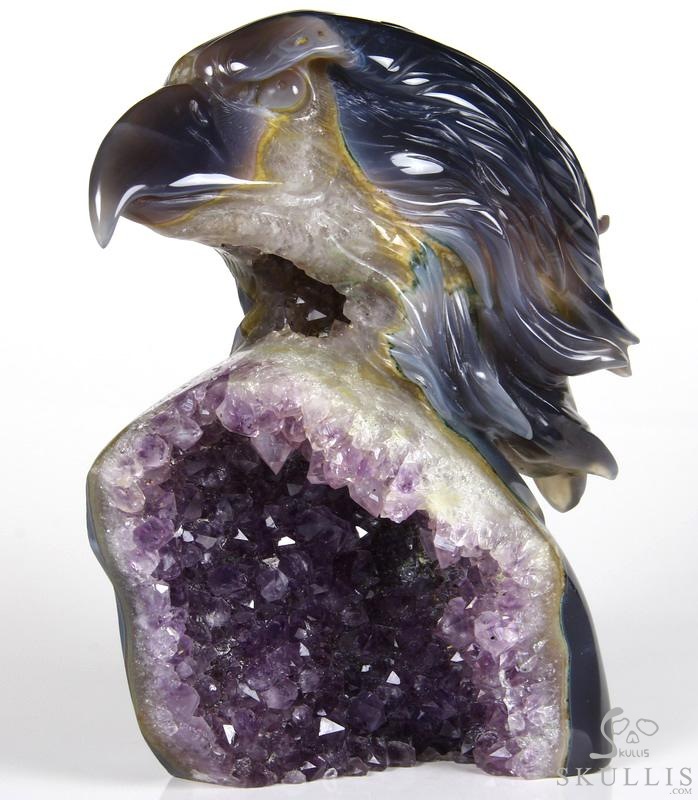 Amazing Huge 6.5" Amethyst Geode Agate Carved Crystal Eagle Head Sculpture Amazing Huge 6.5" Amethyst Geode Agate Carved Crystal Eagle Head Sculpture
