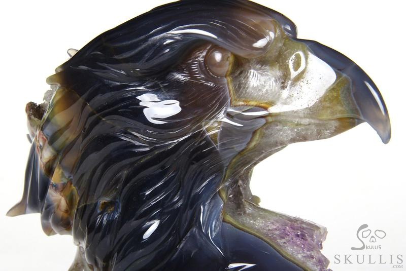 Amazing Huge 6.5" Amethyst Geode Agate Carved Crystal Eagle Head Sculpture Amazing Huge 6.5" Amethyst Geode Agate Carved Crystal Eagle Head Sculpture