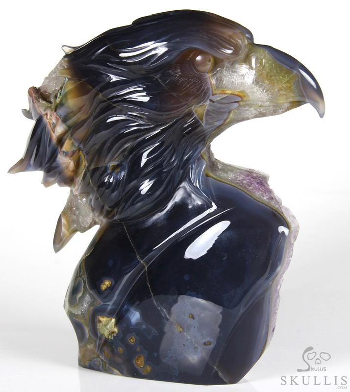 Amazing Huge 6.5" Amethyst Geode Agate Carved Crystal Eagle Head Sculpture Amazing Huge 6.5" Amethyst Geode Agate Carved Crystal Eagle Head Sculpture