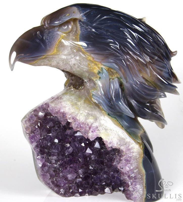 Amazing Huge 6.5" Amethyst Geode Agate Carved Crystal Eagle Head Sculpture Amazing Huge 6.5" Amethyst Geode Agate Carved Crystal Eagle Head Sculpture