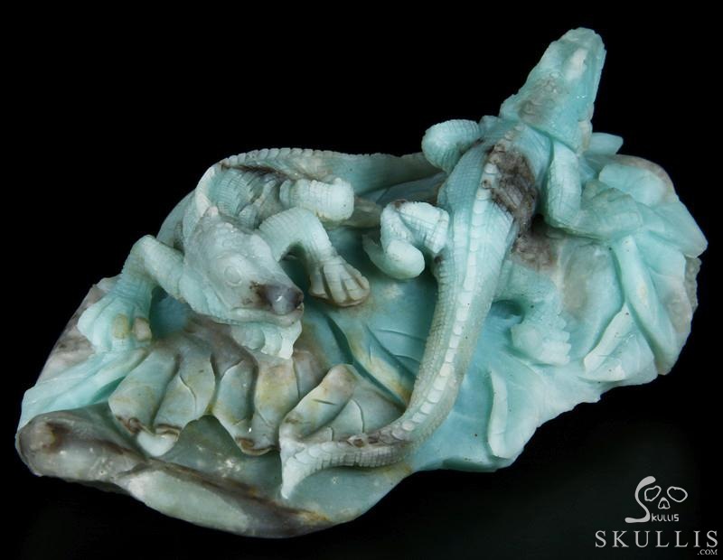 HUGE 7.3" Chinese Amazonite Carved Crystal lizards Sculpture HUGE 7.3" Chinese Amazonite Carved Crystal lizards Sculpture
