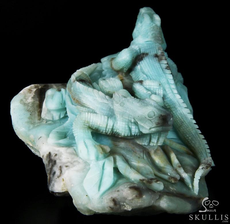 HUGE 7.3" Chinese Amazonite Carved Crystal lizards Sculpture HUGE 7.3" Chinese Amazonite Carved Crystal lizards Sculpture