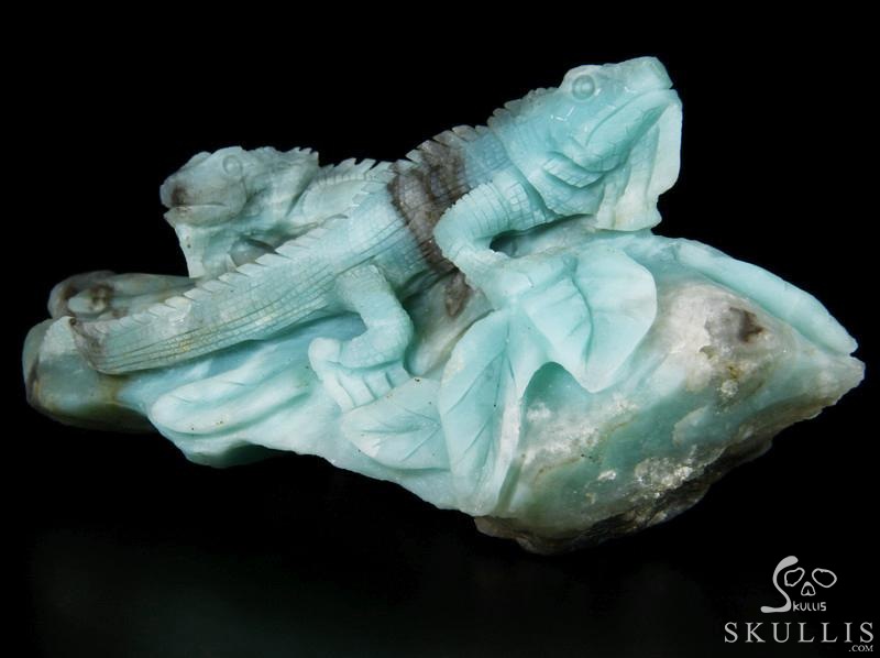 HUGE 7.3" Chinese Amazonite Carved Crystal lizards Sculpture HUGE 7.3" Chinese Amazonite Carved Crystal lizards Sculpture