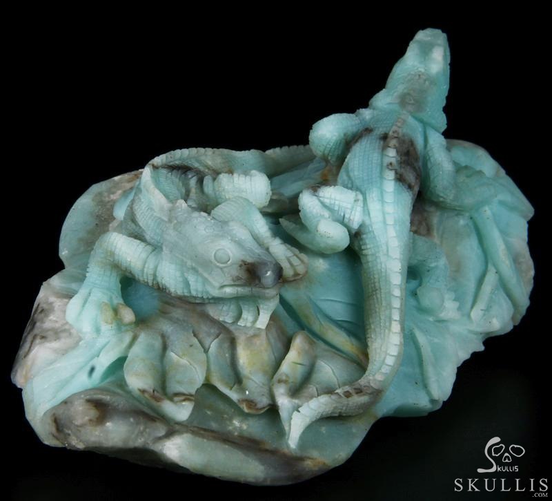 HUGE 7.3" Chinese Amazonite Carved Crystal lizards Sculpture HUGE 7.3" Chinese Amazonite Carved Crystal lizards Sculpture
