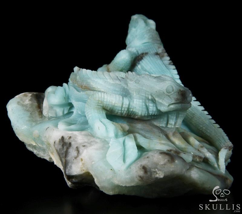 HUGE 7.3" Chinese Amazonite Carved Crystal lizards Sculpture HUGE 7.3" Chinese Amazonite Carved Crystal lizards Sculpture