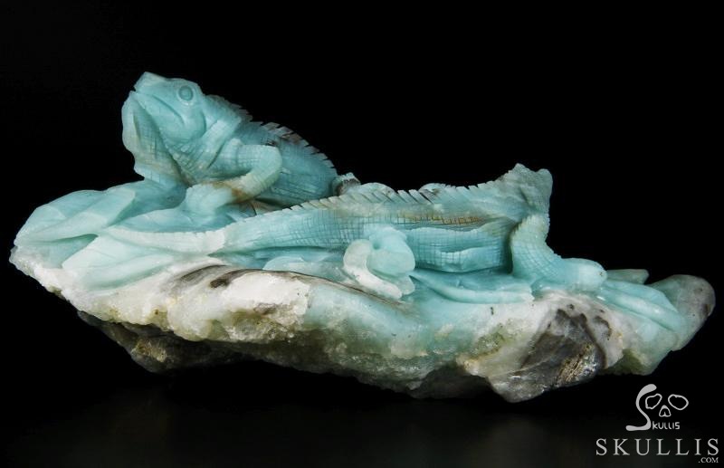 HUGE 7.3" Chinese Amazonite Carved Crystal lizards Sculpture HUGE 7.3" Chinese Amazonite Carved Crystal lizards Sculpture