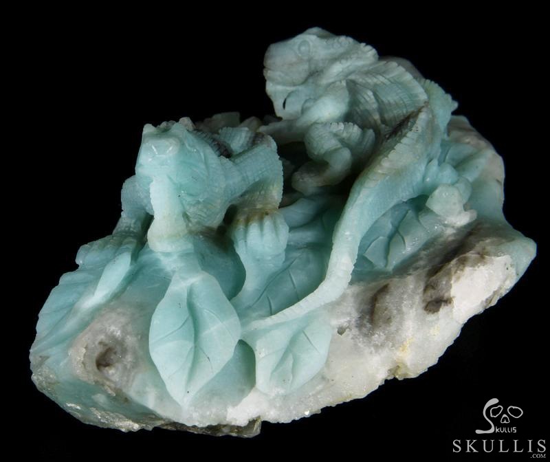 HUGE 7.3" Chinese Amazonite Carved Crystal lizards Sculpture HUGE 7.3" Chinese Amazonite Carved Crystal lizards Sculpture