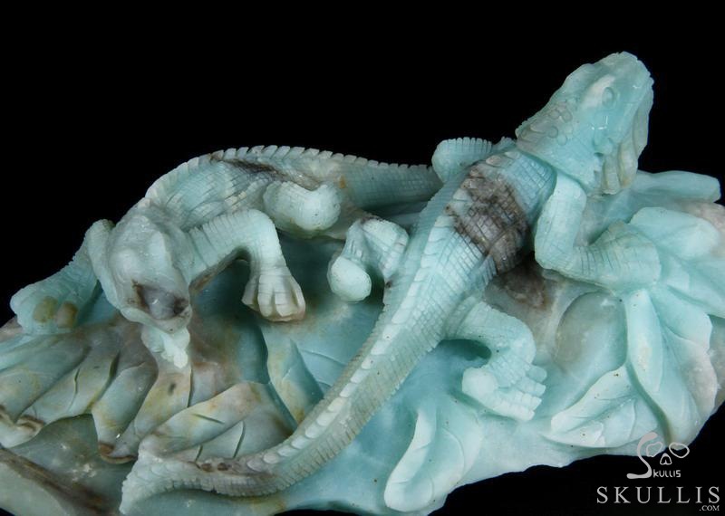 HUGE 7.3" Chinese Amazonite Carved Crystal lizards Sculpture HUGE 7.3" Chinese Amazonite Carved Crystal lizards Sculpture