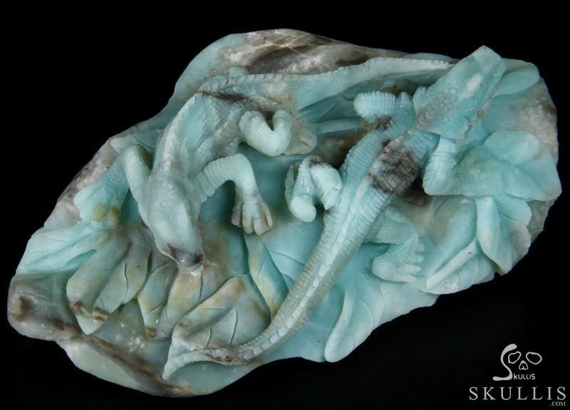 HUGE 7.3" Chinese Amazonite Carved Crystal lizards Sculpture HUGE 7.3" Chinese Amazonite Carved Crystal lizards Sculpture