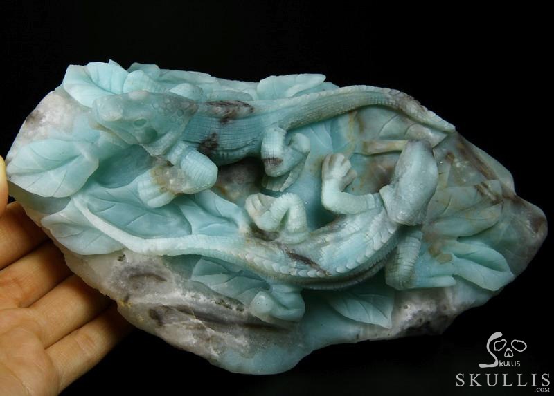 HUGE 7.3" Chinese Amazonite Carved Crystal lizards Sculpture HUGE 7.3" Chinese Amazonite Carved Crystal lizards Sculpture