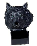 Huge 5.7" Black Obsidian Carved Crystal Wolf Skull & Emerald Eyes Sculpture