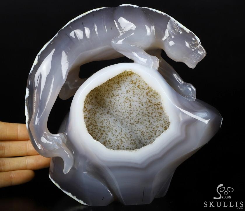 10.7" Agate Geode Carved Crystal Leopard, Crystal Healing 10.7" Agate Geode Carved Crystal Leopard, Crystal Healing