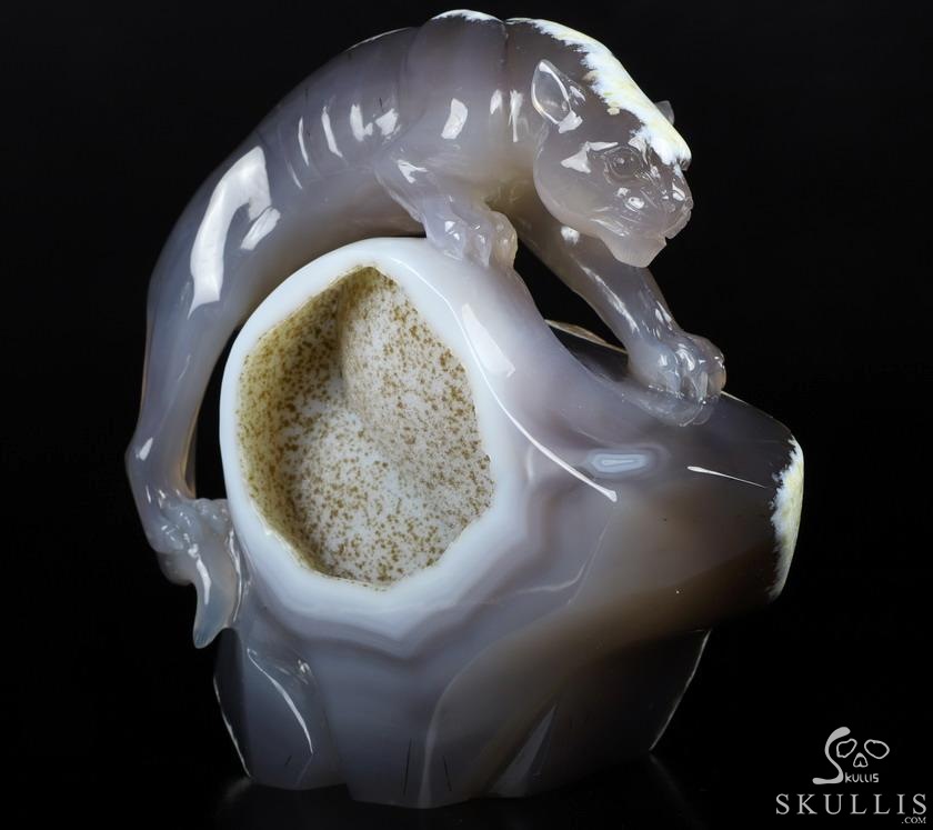 10.7" Agate Geode Carved Crystal Leopard, Crystal Healing 10.7" Agate Geode Carved Crystal Leopard, Crystal Healing