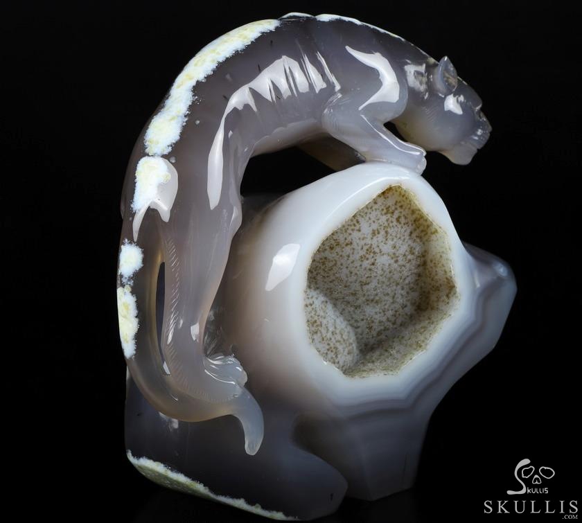 10.7" Agate Geode Carved Crystal Leopard, Crystal Healing 10.7" Agate Geode Carved Crystal Leopard, Crystal Healing