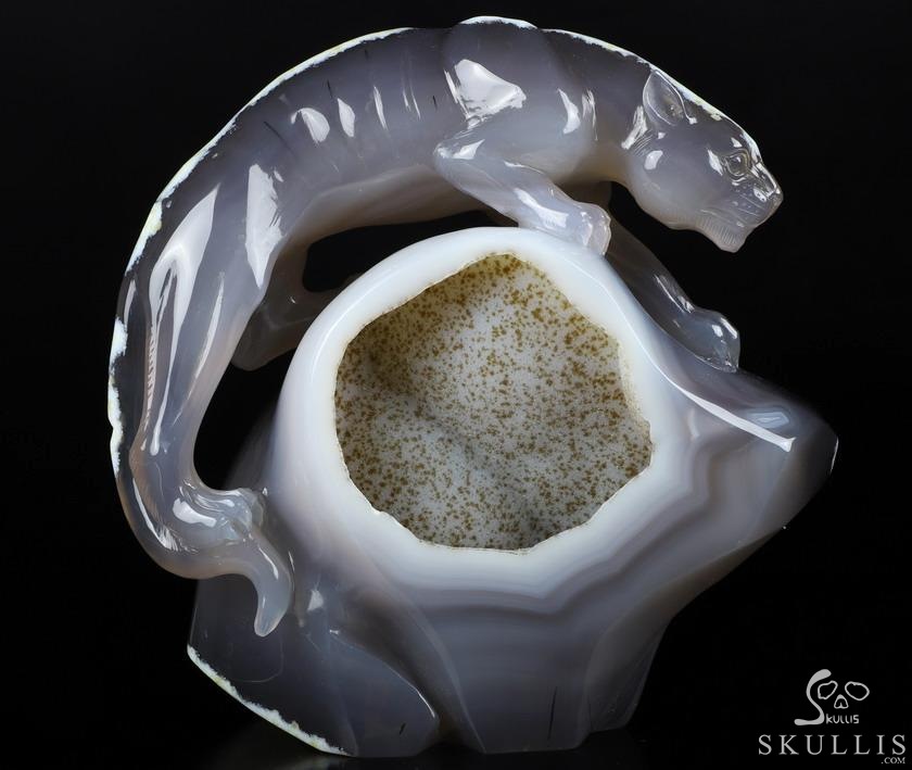 10.7" Agate Geode Carved Crystal Leopard, Crystal Healing 10.7" Agate Geode Carved Crystal Leopard, Crystal Healing