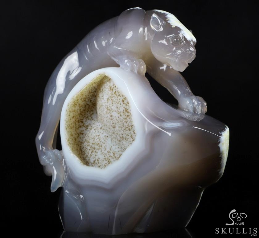 10.7" Agate Geode Carved Crystal Leopard, Crystal Healing 10.7" Agate Geode Carved Crystal Leopard, Crystal Healing