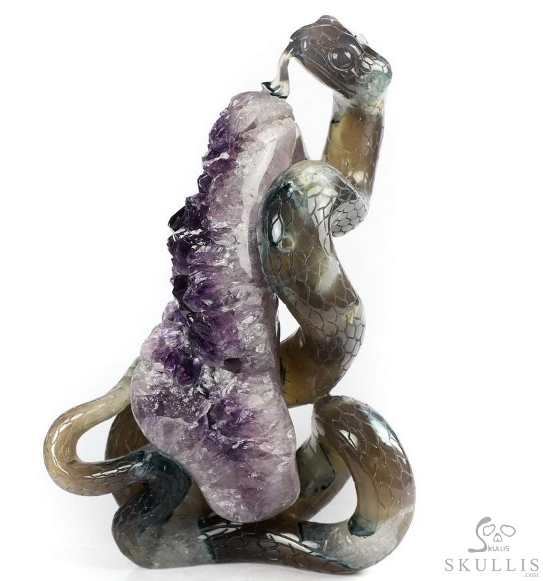 6.5" Amethyst & Agate Carved Crystal Snake, Crystal Healing 6.5" Amethyst & Agate Carved Crystal Snake, Crystal Healing