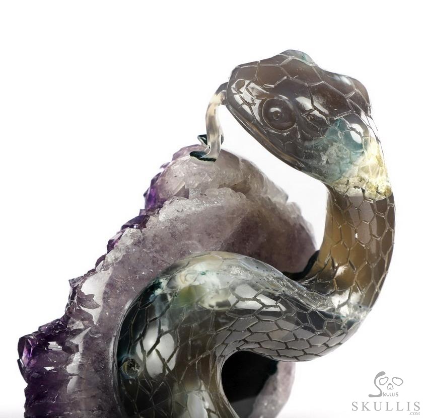 6.5" Amethyst & Agate Carved Crystal Snake, Crystal Healing 6.5" Amethyst & Agate Carved Crystal Snake, Crystal Healing