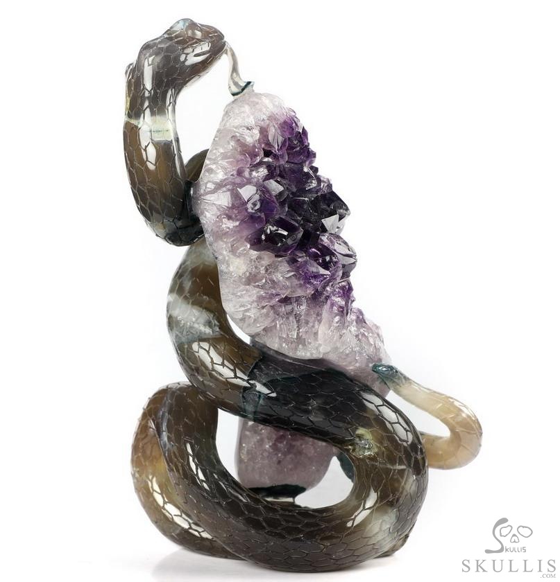 6.5" Amethyst & Agate Carved Crystal Snake, Crystal Healing 6.5" Amethyst & Agate Carved Crystal Snake, Crystal Healing