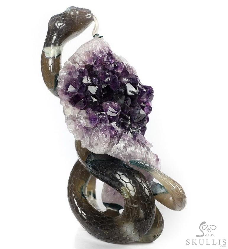 6.5" Amethyst & Agate Carved Crystal Snake, Crystal Healing 6.5" Amethyst & Agate Carved Crystal Snake, Crystal Healing