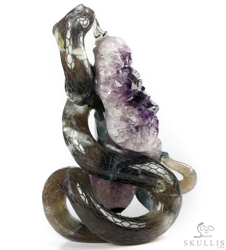 6.5" Amethyst & Agate Carved Crystal Snake, Crystal Healing 6.5" Amethyst & Agate Carved Crystal Snake, Crystal Healing