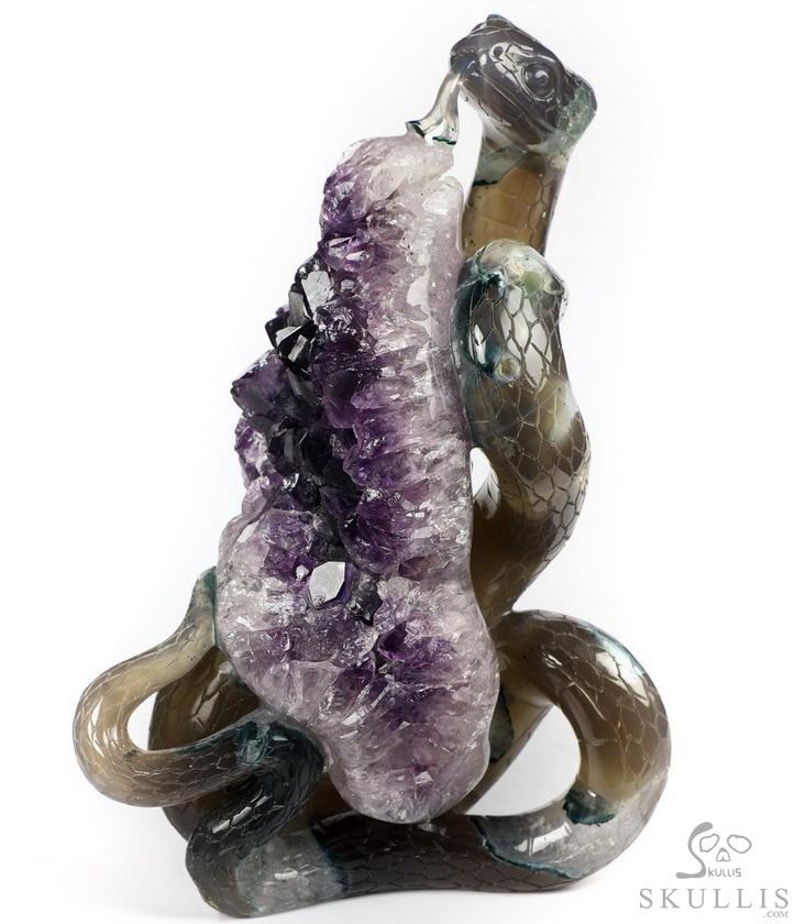 6.5" Amethyst & Agate Carved Crystal Snake, Crystal Healing 6.5" Amethyst & Agate Carved Crystal Snake, Crystal Healing